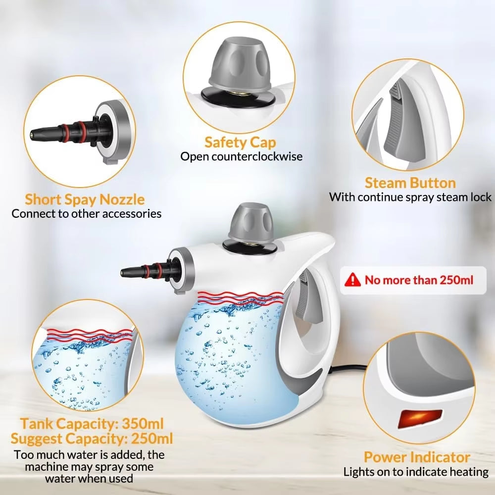 Handheld Pressurized Steam Cleaner with 12 Pcs Accessories